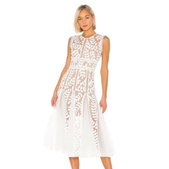 Bronx and Banco Dresses & Skirts - Bronx and Banco Saba Blanc Lace Midi-Dress Bridal Sleeveless White Nude Size 2